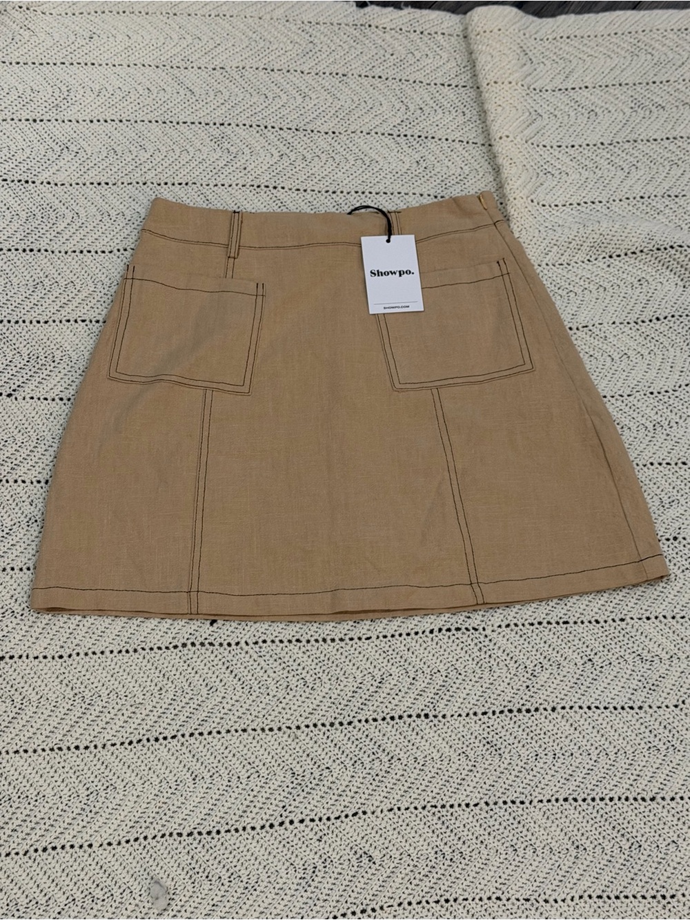 NWT Showpo Skyler Linen Look Cargo Mini Skort Beige Size 4